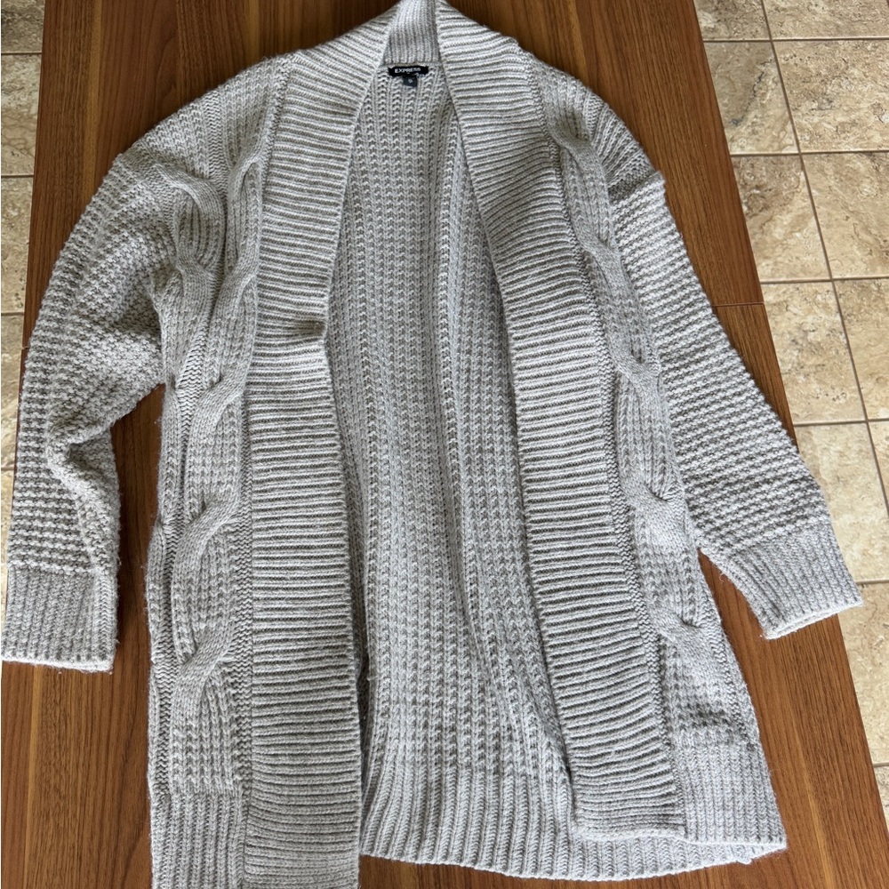 Express Light Gray Cable Knit Cardigan